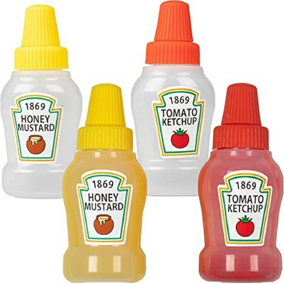4 Pieces Mini Tomato Ketchup Bottle Portable Plastic Squeeze Squirt Condiment Bottles Honey Mustard Sauce Salad Dressing Container for Bento Box, 2 Colors