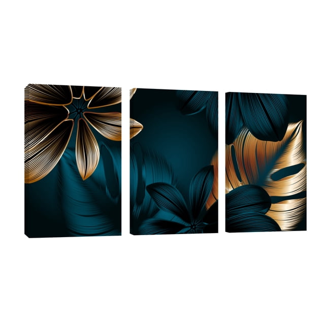 Cuadro Decorativo Tríptico Vertical Hojas De Oro y Jade Canvas Revolution Set De 3 Cuadros 25x38 cm