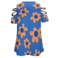thumbnail image 5 of Orange and Blue Floral Pattern Womens Summer V Neck Zipper Top Short Sleeve T Shirt Off Shoulder Top Casual Classy Loose Shirts, 5 of 7