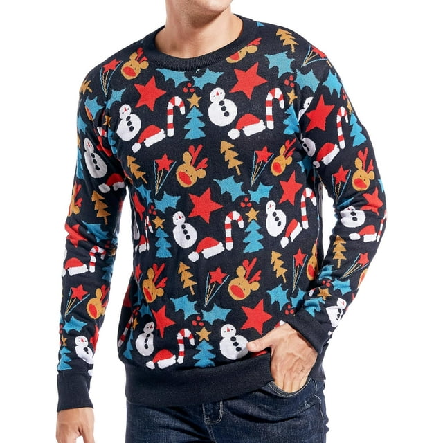 Men's Christmas Rudolph Reindeer Holiday Festive Knitted Sweater Cardigan Cute Ugly Pullover Jumper