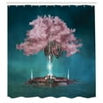 thumbnail image 3 of Ambesonne Tree Shower Curtain, Pink Blossom Art, 69"Wx84"L, Lilac Petrol Blue, 3 of 5