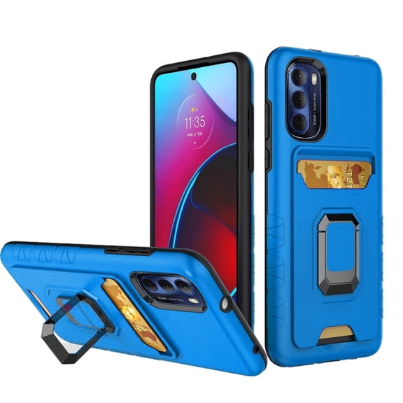 For Motorola Moto G Stylus 4g 2022 XT2211DL Card Stand Cover Phone Case Tempered Glass - Blue