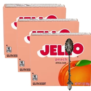Jεll-0 Gelatin Dessert Mix, 3 oz Box (Pack of 3) with Candy Freezer Gem Spoon (Peach Flavor) - Gem Spoon