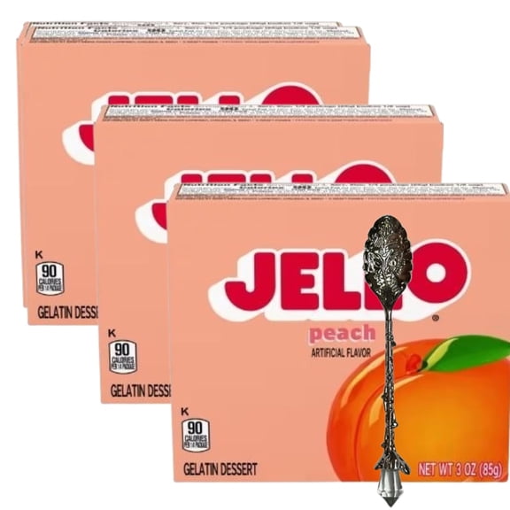 Jεll-0 Gelatin Dessert Mix, 3 oz Box (Pack of 3) with Candy Freezer Gem Spoon (Peach Flavor) - Gem Spoon