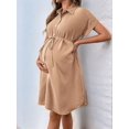 thumbnail image 5 of Womens Short Sleeve Button Down Casual Maternity Dress with Belt Shirt Style Pregnancy Dress Khaki XXL, 5 of 9