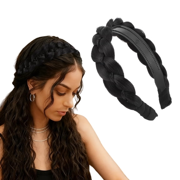 Unique Bargains Headband Synthetic Braided Hairpiece Wide Hair Band Hair Accessory for Various Looks Black
