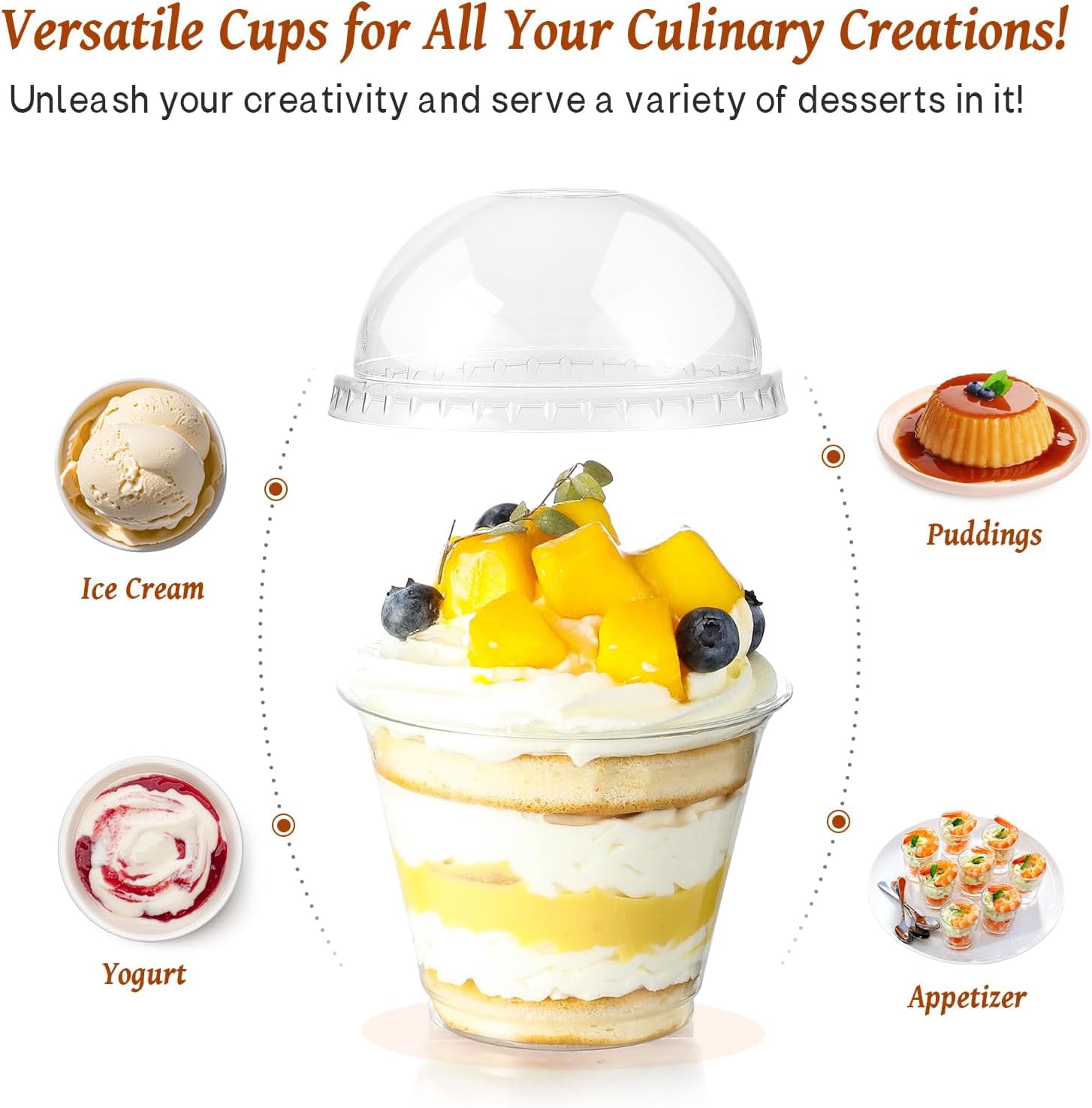 50 Sets, 9 Oz Clear Plastic Cups With Dome Lids (No Hole) - Disposable Cups For Ice Cream,Cake,Fruit,Parfait, Dessert, Pudding And Jello Shot - View #9