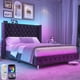 thumbnail image 3 of Queen LED Upholstered Velvet Diamond Button Tufted Bed Frame with USB & Type-C,Dark Grey - Queen Size, 3 of 21