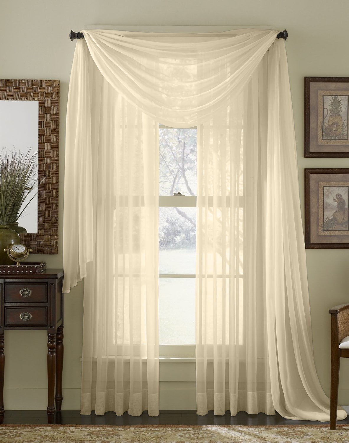 HLC.ME Sheer Voile Window Curtain Scarf Valance Fully Stitched