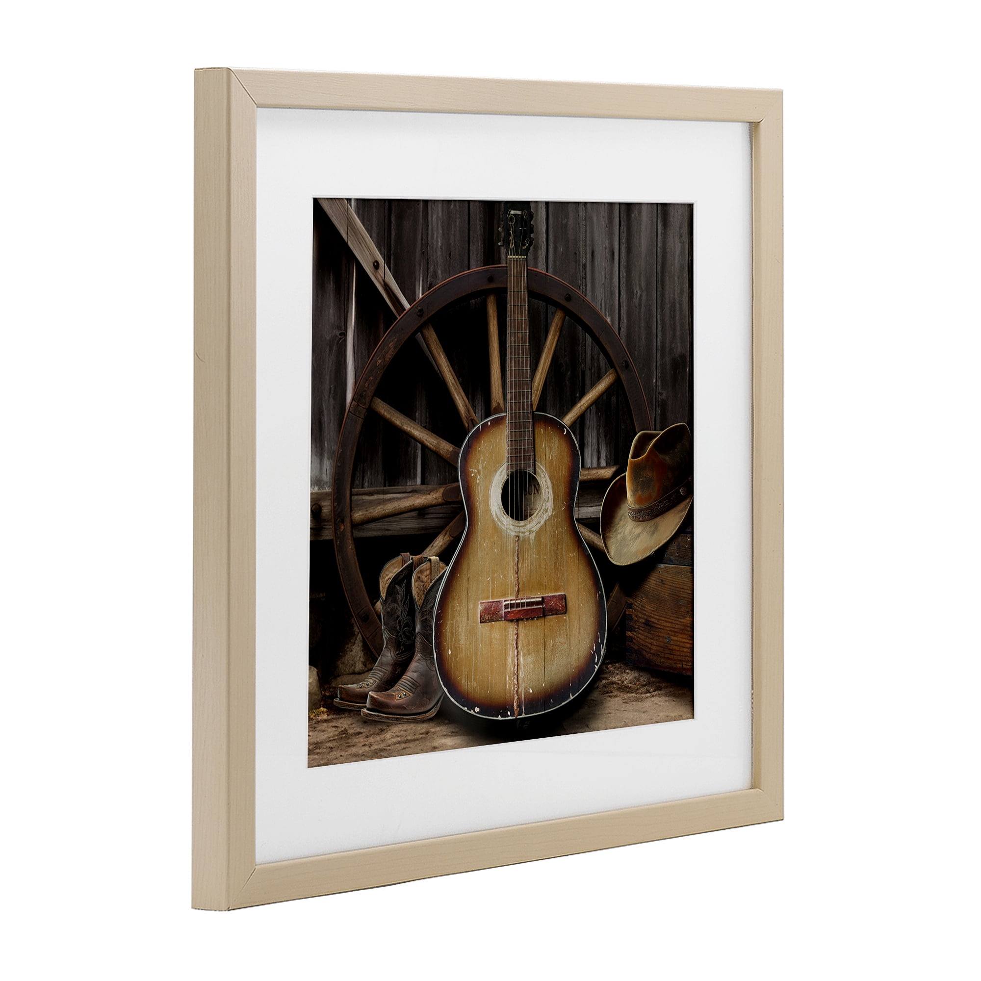 Stupell Industries Rustic Western Guitar with Hat Birch Framed Print Under Glass, design by CAD Designs