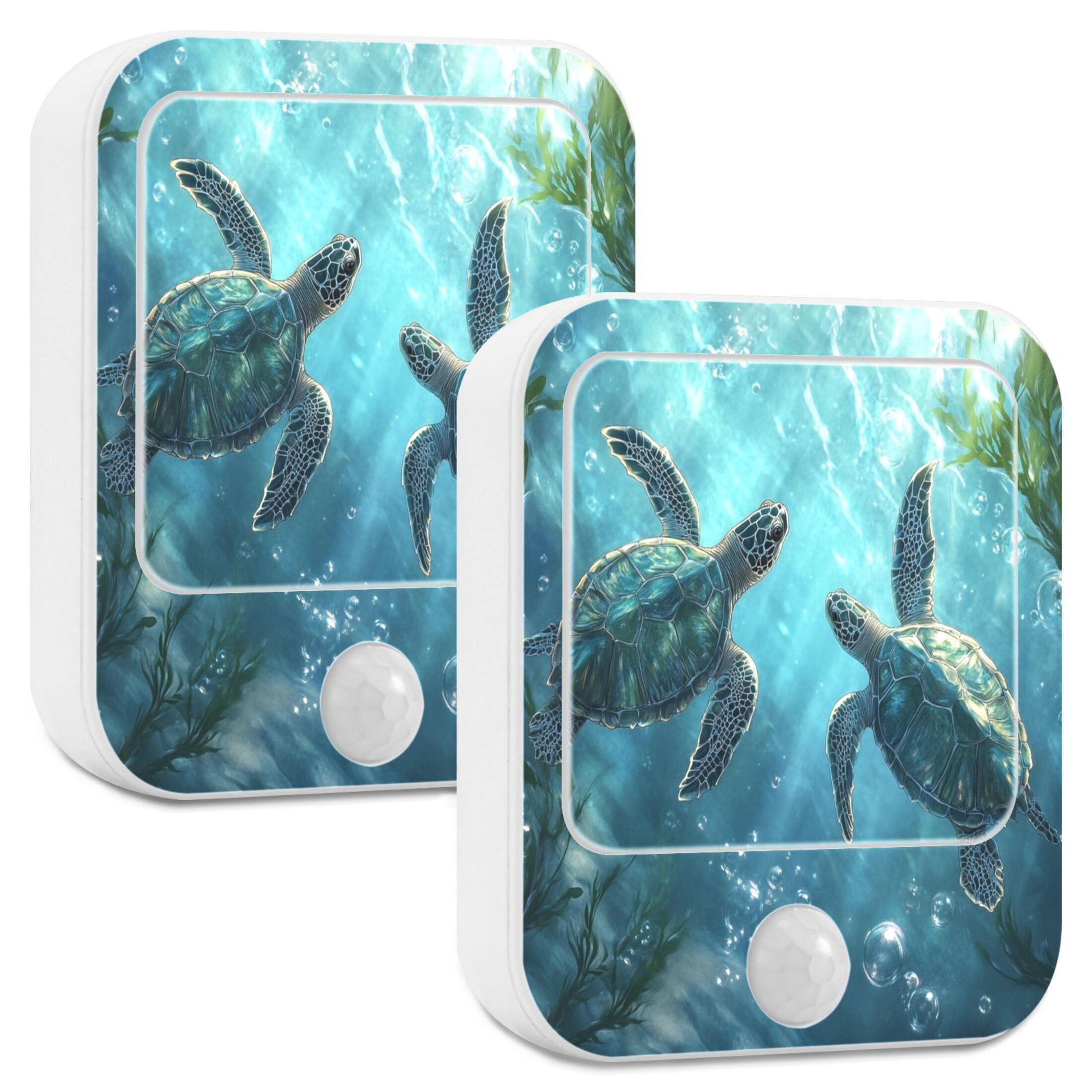 WOBOGO Sea Turtle Playing Figure Night Light Lamp with Smart Sensor Dusk to Dawn Sensor 0.6W Plug-in 2-Pack