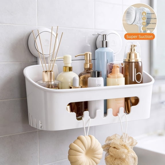 USIONE Shower Caddy Suction Cup, Shower Organizer Removable Bathroom Shelf, Storage Suction Powerful Max Hold 22lbs Bathroom Caddy Waterproof Holder, White