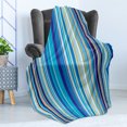 thumbnail image 4 of Blue Soft Flannel Fleece Throw Blanket, Vertical Stripes Repeating Retro Revival Pattern Funky Abstract Composition, Cozy Plush for Indoor and Outdoor Use, 70" x 90", Mustard Blue White, by Ambesonne, 4 of 5