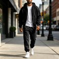 thumbnail image 2 of Delconic Mens Hoodie and Jogger Set Two Piece Tracksuit Full Zip Sweatshirt Drawstring Pants Casual Athletic Outfit Black L, 2 of 7