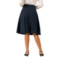 thumbnail image 3 of INSPIRE CHIC Women's Solid Vintage High Elastic Waist Button Decor Flared Midi Skirt L Dark Blue, 3 of 6