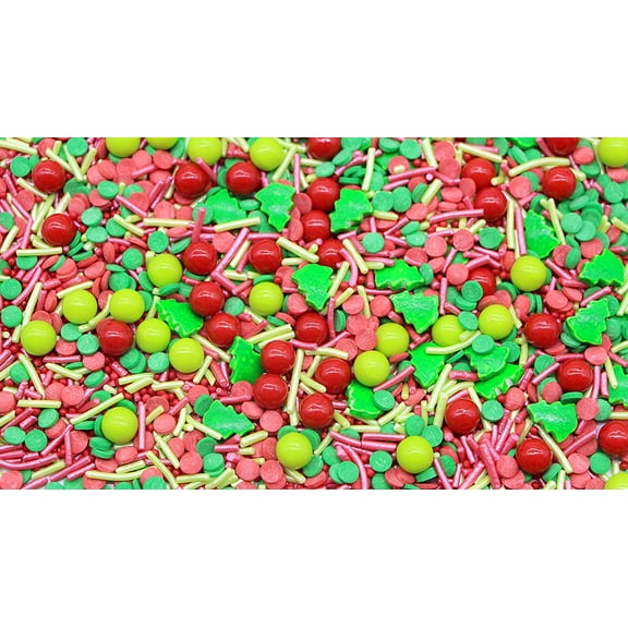 The Gift of Christmas - 8 Oz Resealable Bag - Christmas Themed Sprinkle Mix - Featuring Red and Green Jimmies, Christmas Tree Quins, Red and Green Pearls, and More - Ice Cream and Cake Sprinkles