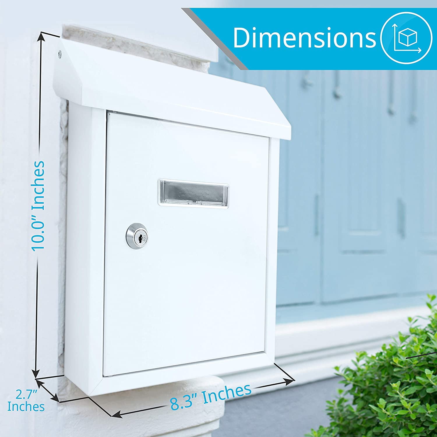 SereneLife SLMAB01 Indoor Outdoor Wall Mount Locking Mailbox with Window, White