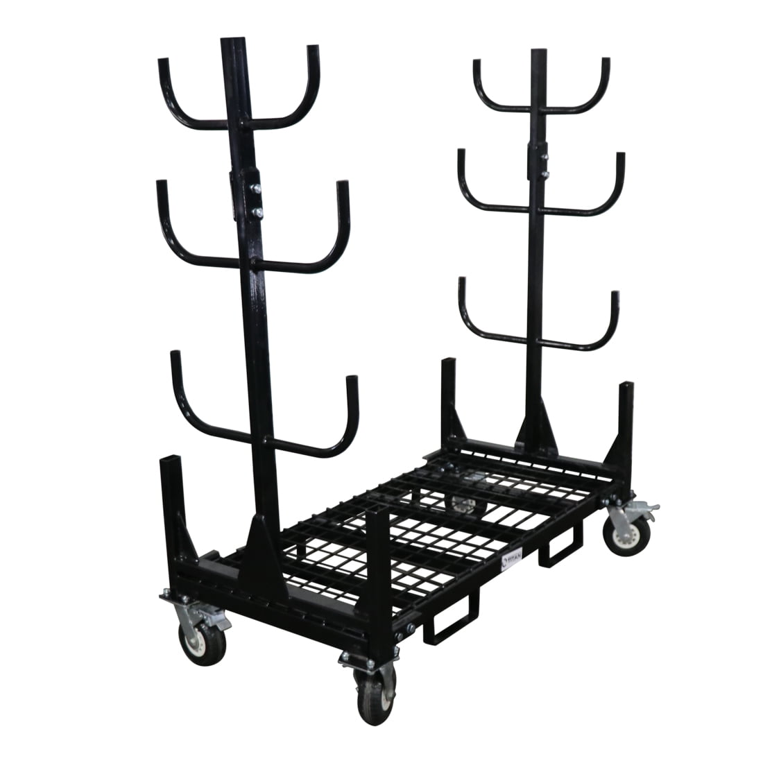 Mobile Conduit Lumber and Pipe Rack With Eight Bins And Locking Casters