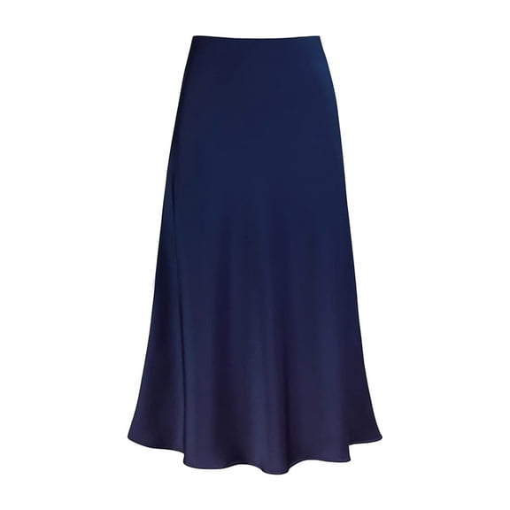 Ediodpoh Satin Midi Skirt High Waist Solid Color Flowy A-Line for Comfortable Casual Wear Women's Skirts Navy S