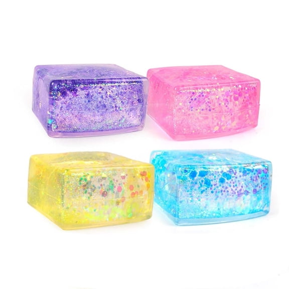 Holloyiver ABC 4 Pack Aurora Ice Cube Squishy Fidget Toys, Transparent Soft TPR Sensory Squeeze Toys for Stress Relief