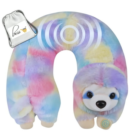 Rainbow Sloth Neck Massager, 11in Vibrating Animal Massage Cushion U-Shaped Pillow with Relaxing Vibration Soft Portable Travel Wrap Christmas Thanksgiving Birthday Party Favors Gift