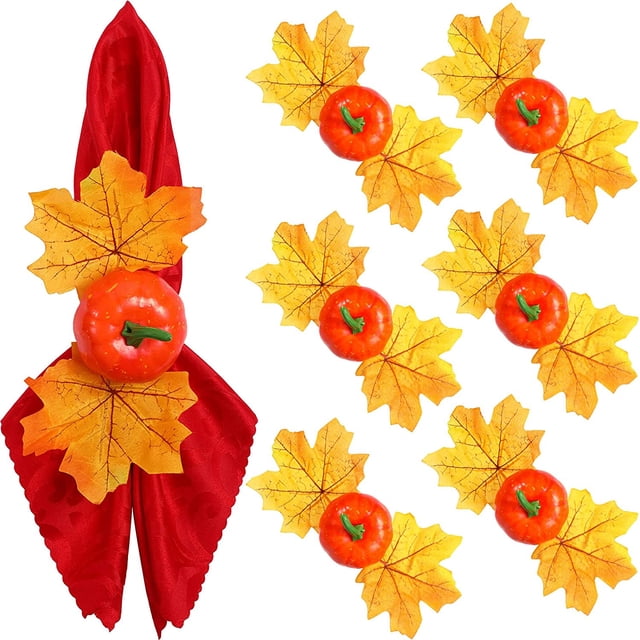12 piezas de anillos de servilleta de calabaza de Acción de Gracias para suministros de decoración de hojas de otoño de otoño (estilo clásico) brillar Electrónica
