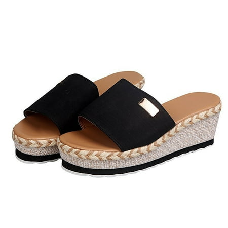 

NGTEVOOS Women Bowknot Beach Summer Slippers Platform Slope Heels Plus Size Shoes