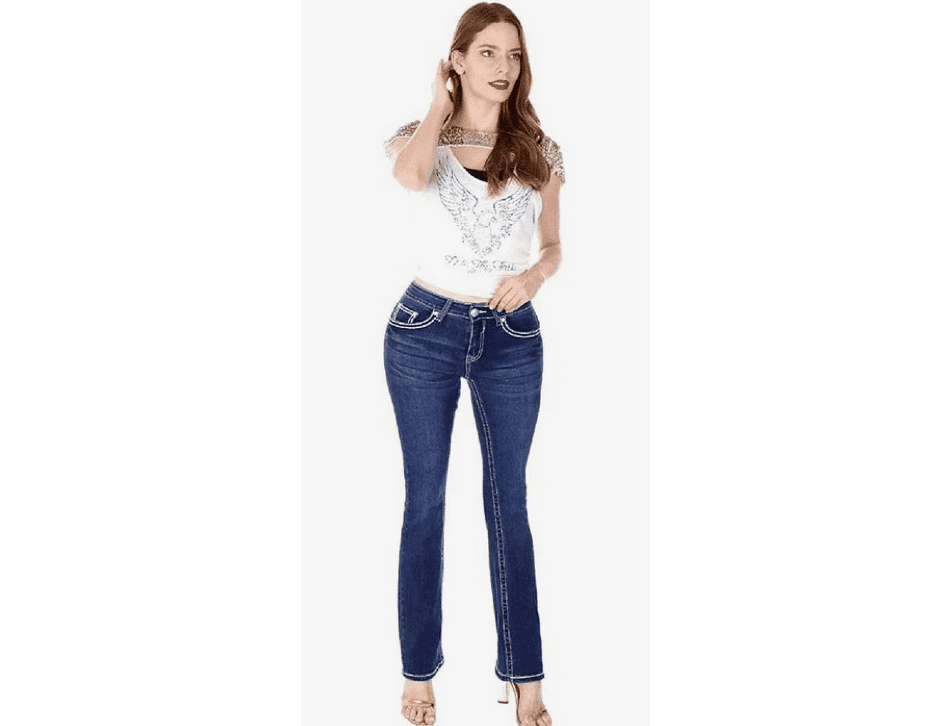 Jack David Women's Rhinestone Mid Rise Bootcut Stretchy