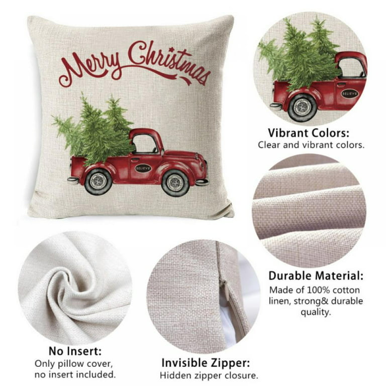 MELLCO Buffalo Plaid Christmas Pillow Covers 18x18 Set of 4 Marry Bright Christmas  Pillows Winter Holiday Throw Pillows Farmhouse Christmas Decor Red Truck Xmas  Decorations for Couch 
