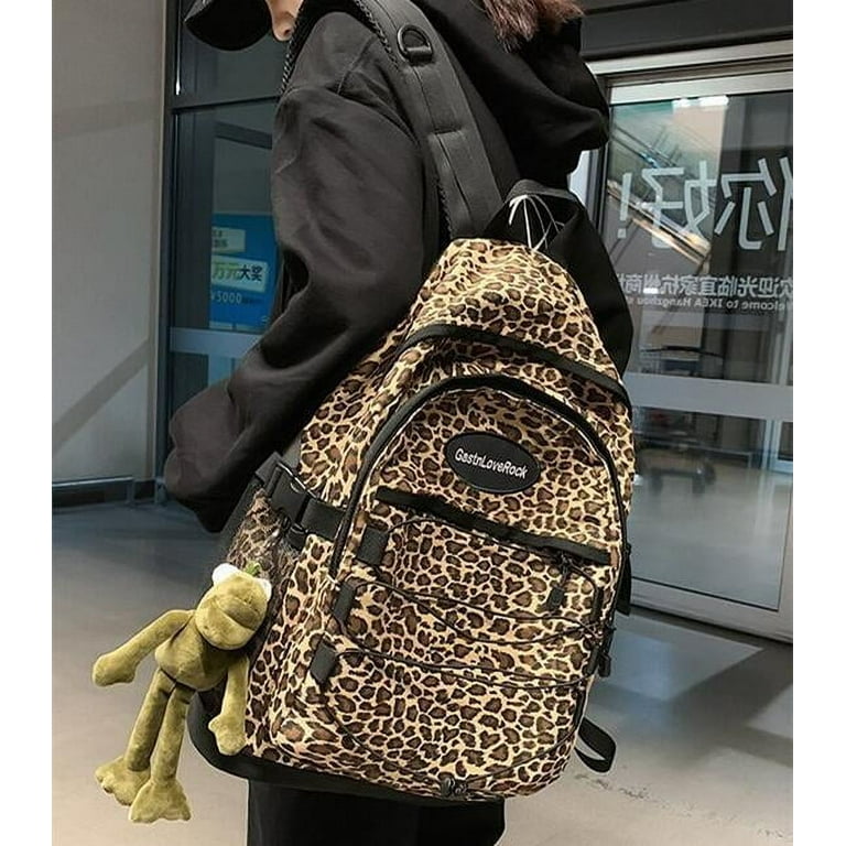 Van Caro Animal Leopard Print Backpack Canvas Large Capacity