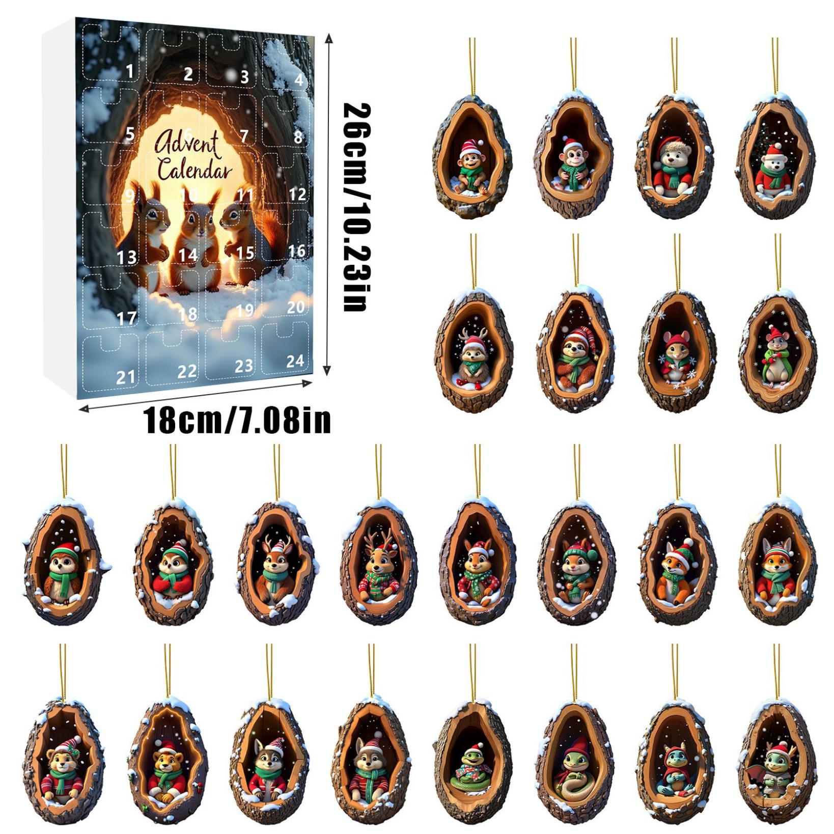 Advent Calendar 2024 Kids Mini Animals Set Hanging Ornaments Christmas