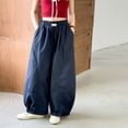 thumbnail image 2 of lnmuld Girls Lightweight Textured Balloon Pants Elastic High Waist Curved Split Seam Elastic Loose Casual Daily Pants Size:12-13 Years, 2 of 4