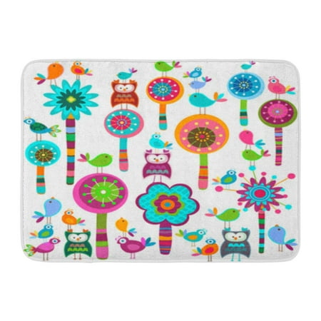 - SIDONKU Colorful Owl Whimsy Forest Flower Trees and Birds Green Doormat Floor Rug Bath Mat 30x18 inch