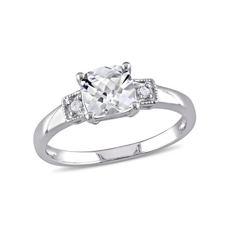 1-1/4 Carat T.G.W. Cushion-Cut Created White Sapphire and Diamond Accent Sterling Silver Engagement (Best Diamond Alternative Engagement Ring)