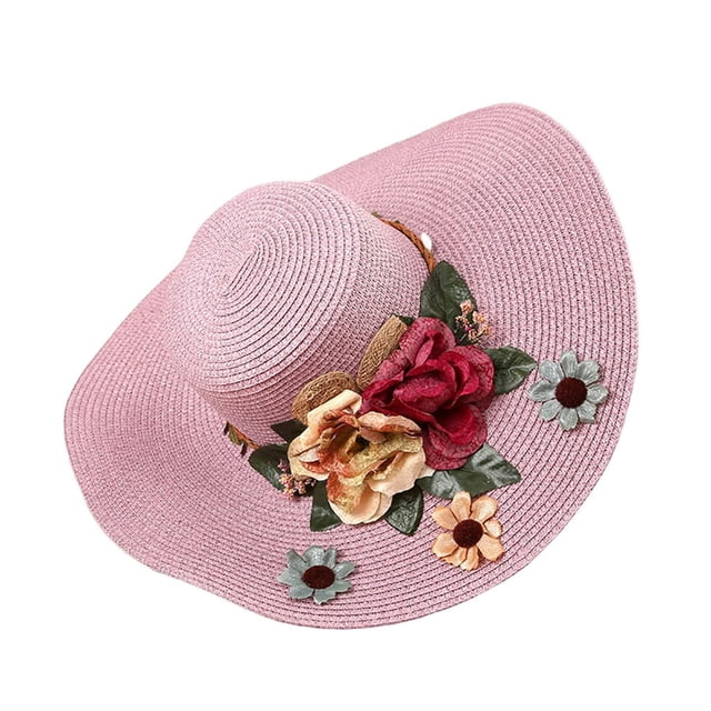 Sun Cap Wide Brim Colorful Flowers Temperament Adjustable Multicolor Floral Hat for Daily Wear