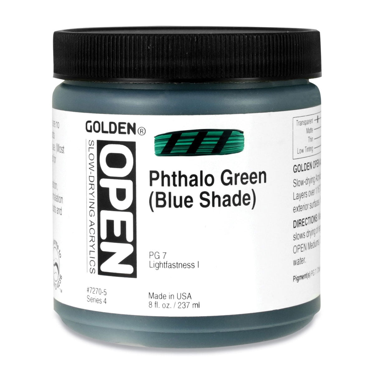 Golden Open Acrylics - Phthalo Green (Blue Shade), 8 oz Jar