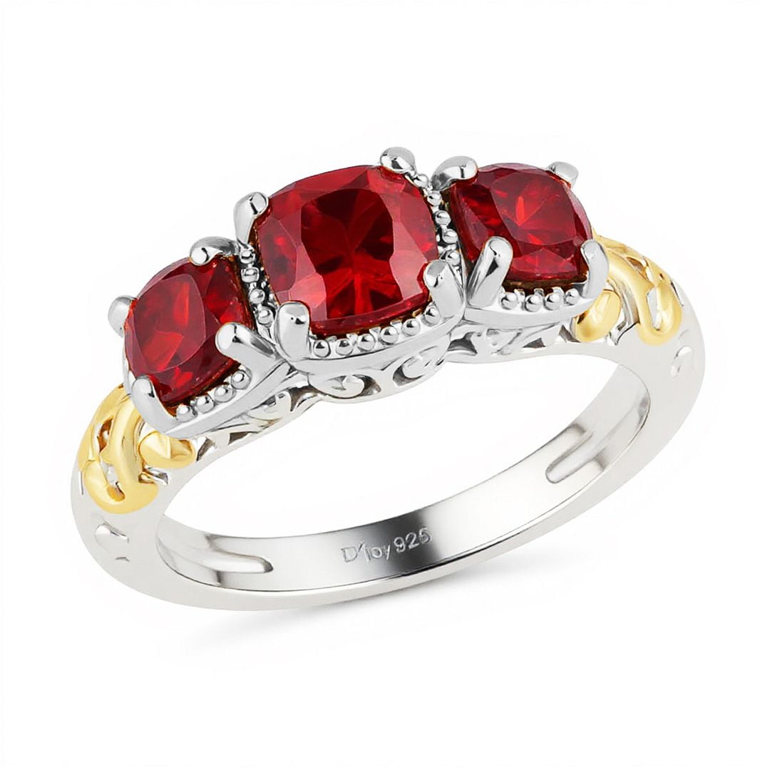 Shop LC 3 Stone Garnet Ring for Women Size 8 | 925 Sterling Silver with 14K Gold Plating | Cushion January Birthstone Promise Ring | Vintage