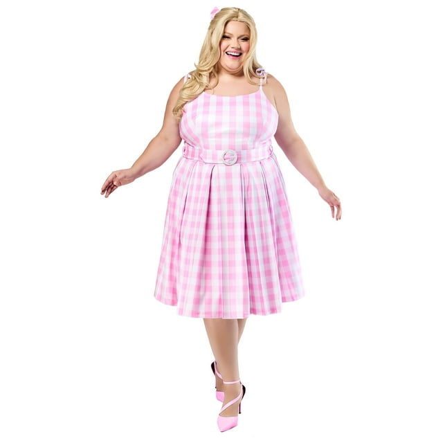 Costume Barbie Robe à Carreaux Roses Perfect Day du Film Barbie pour Adultes par Rubies, pour Femmes
