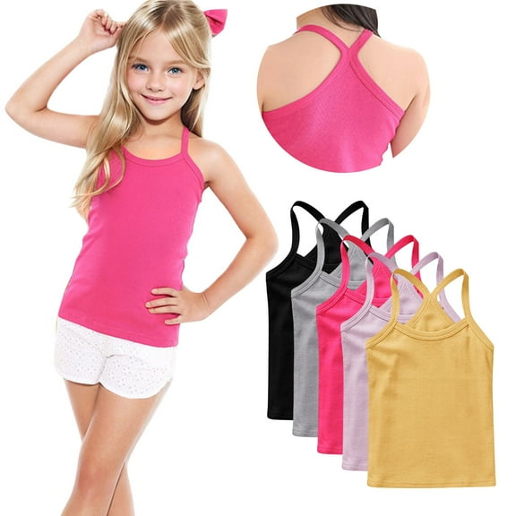 zbxnLI 5 Pack Girls Dance Tank Tops Racerback Camisole Tops Cotton Spaghetti Strap Undershirts for Kids