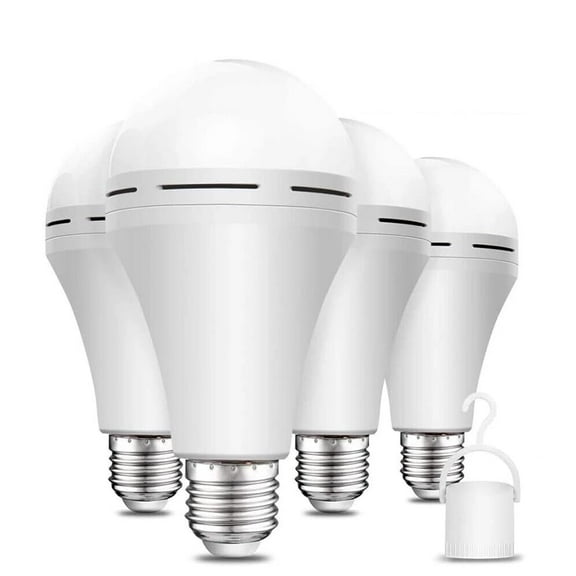 Ikaufen (4 Pack) Rechargeable Emergency LED Bulb Multi-Function battery backup light bulb For Power Outage Camping Outdoor Activity 12W 800LM 60W Equivalent Soft White 5000K E26/E27
