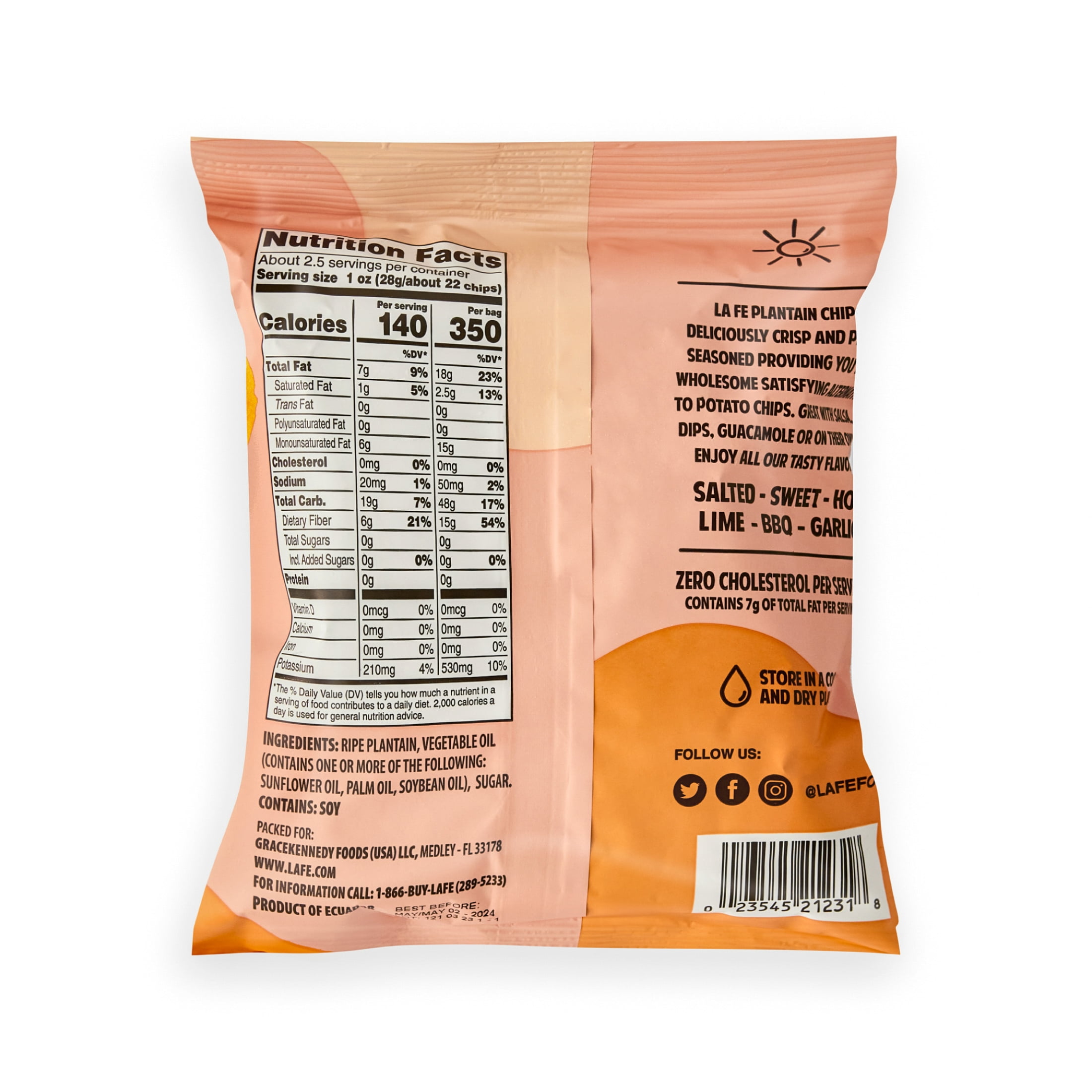 La Fe Chips Plantain Chips, 24 pack, 3 oz Bag
