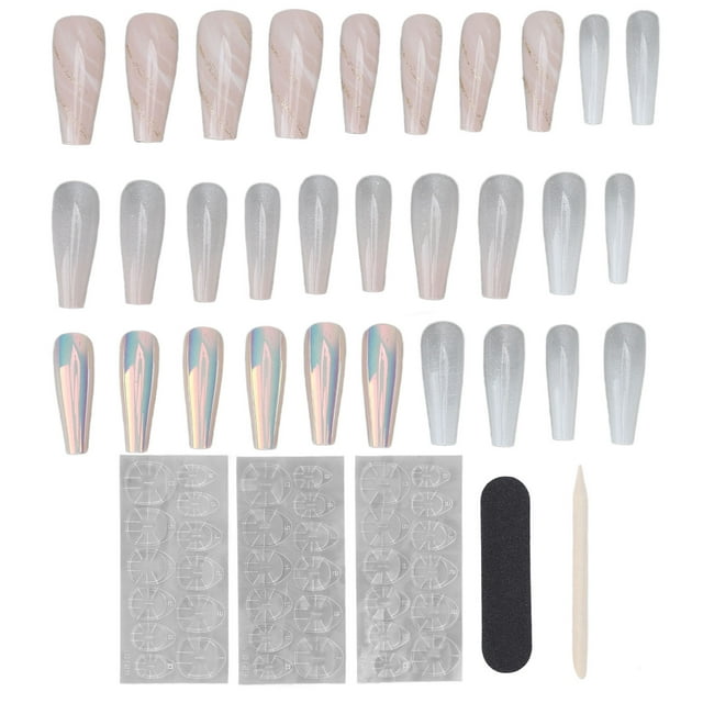 Uñas postizas NikouMX largas brillantes 30 piezas para mujeres