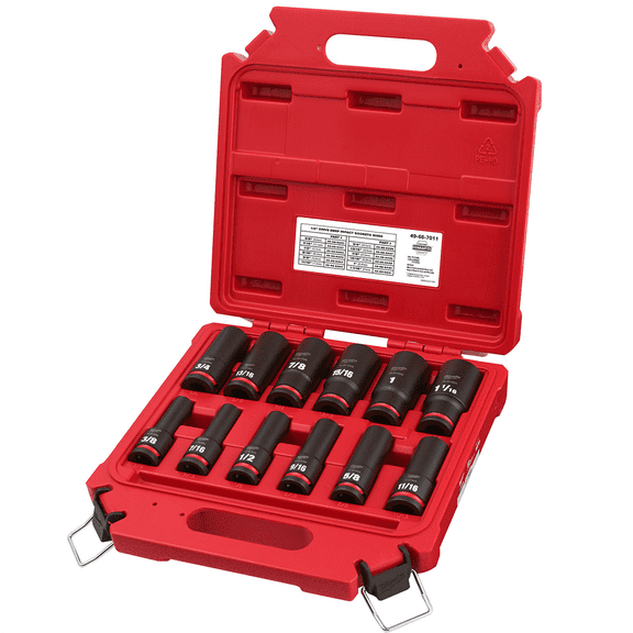 Milwaukee 49-66-7011 Shockwave 1/2 inch Drive SAE Deep Well Impact Socket Set (12-Piece)