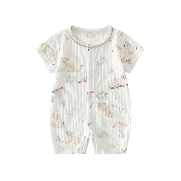 Mikilon Newborn Baby Girl Clothes Short Sleeve Round Neck Button-Up Rompers Casual Long Pants Rompers ,Size 3 Months-12 Months