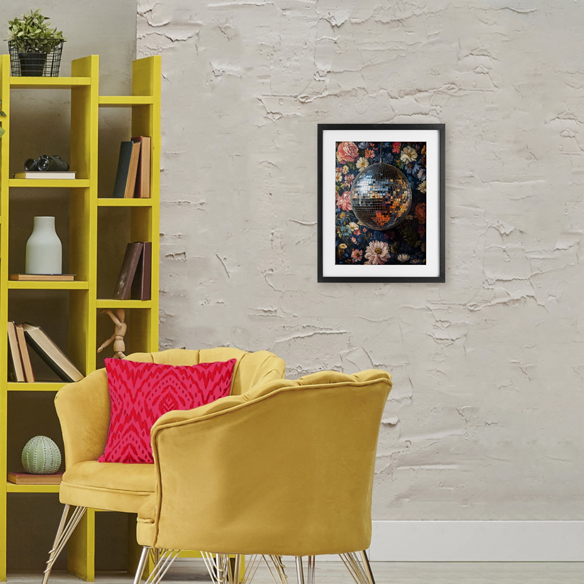Stupell Industries Floral Disco Ball Reflection Black Framed Print Under Glass, design by LSR Design Studio