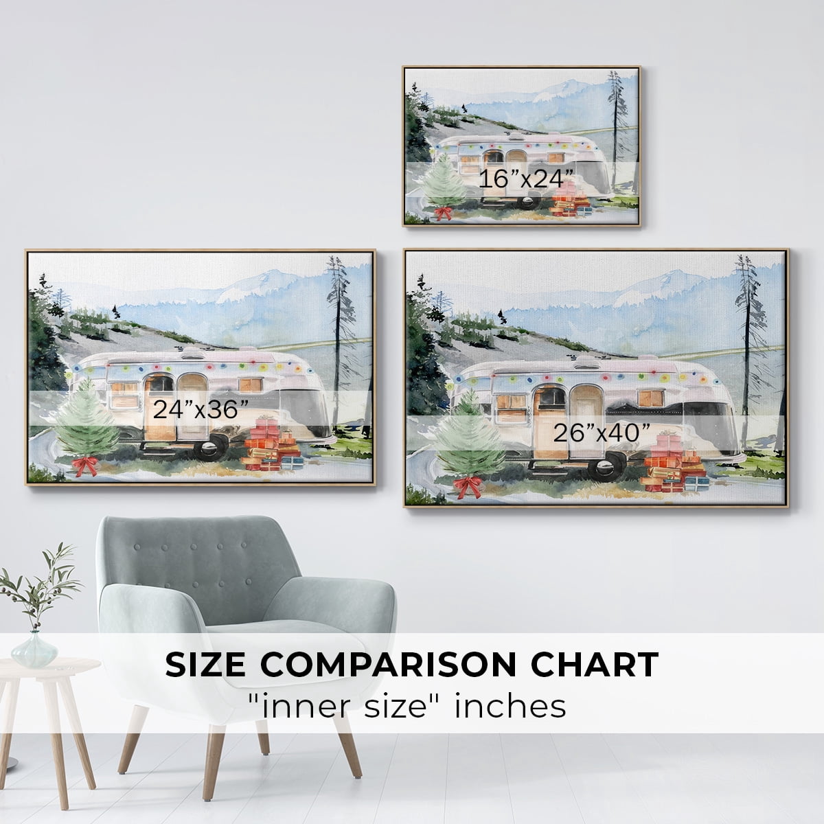 Holiday Vacation I - Framed Gallery Wrapped Holiday Canvas - 27 x 41 - Natural Wood Frame