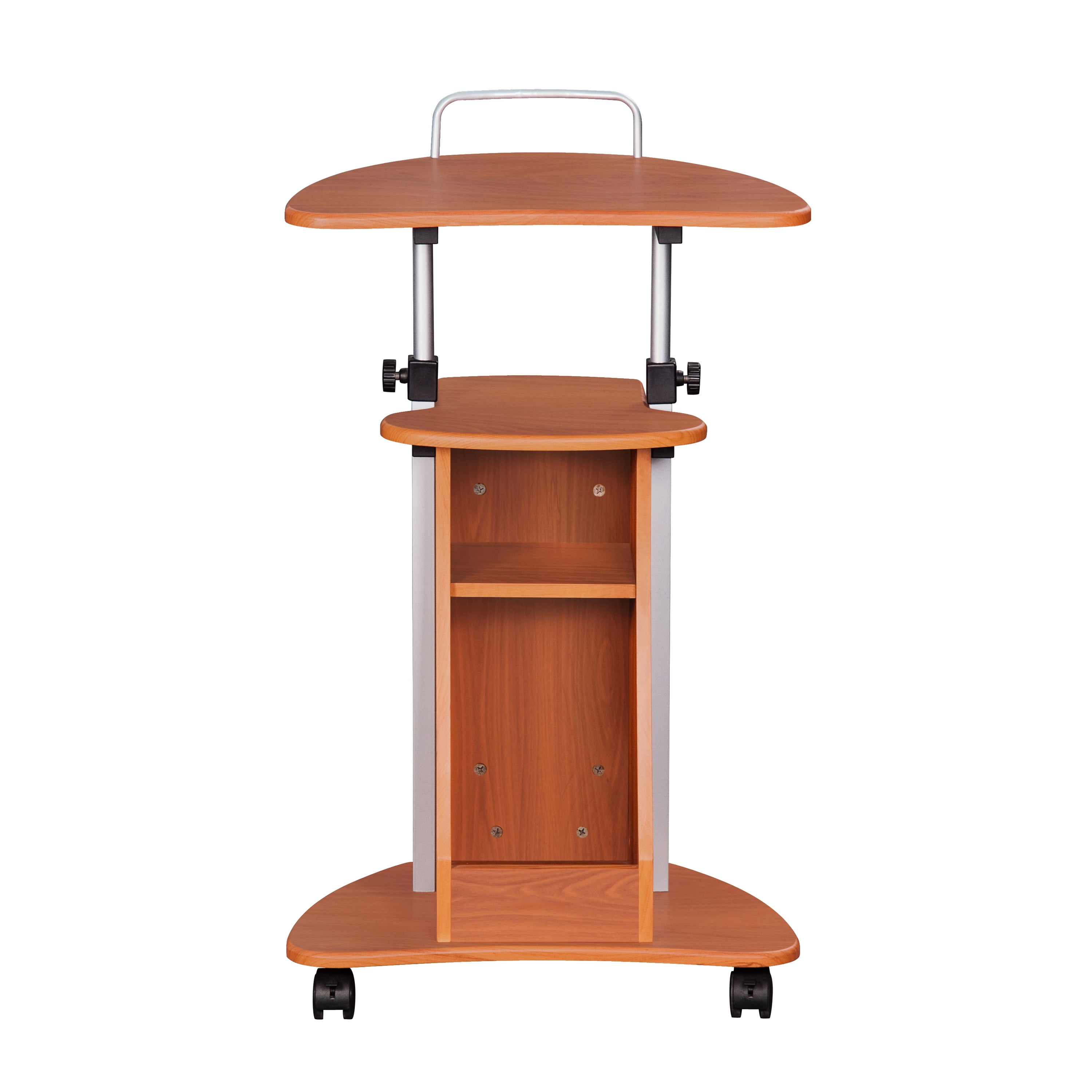 Sit-to-Stand Rolling Adjustable Height Laptop Cart with Storage Accessory Shelf, 28-43in Height Lockable Casters Moisture Resistant MDF Mobile Workstation