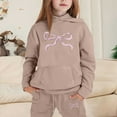 thumbnail image 2 of RUTAYY Children Girls Outfit Sets Bow Printed Hooded Sweatshirt and Solid Color Elastic Waist Pants Casual Daily Wear, 2 of 4