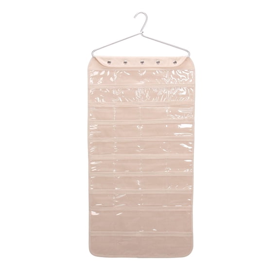 80-Pocket Hanging Jewelry and Accessories Organizer, Natural Canvas,White, 5"
