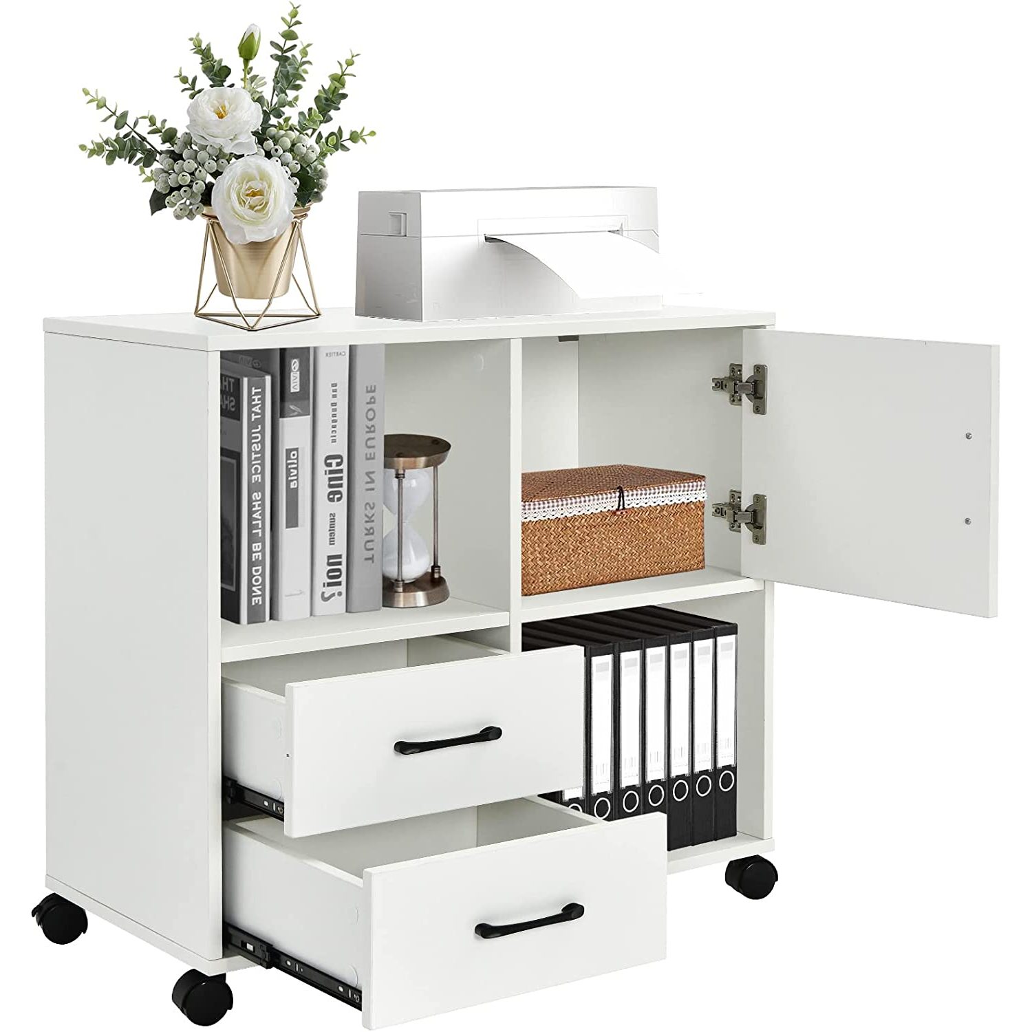 FulnKye Printer Stand Under Desk Mobile File with 2 Drawers, Lateral 2 Open